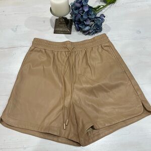 Aaron & Amber Faux leather vegan drawstring shorts‎ brown